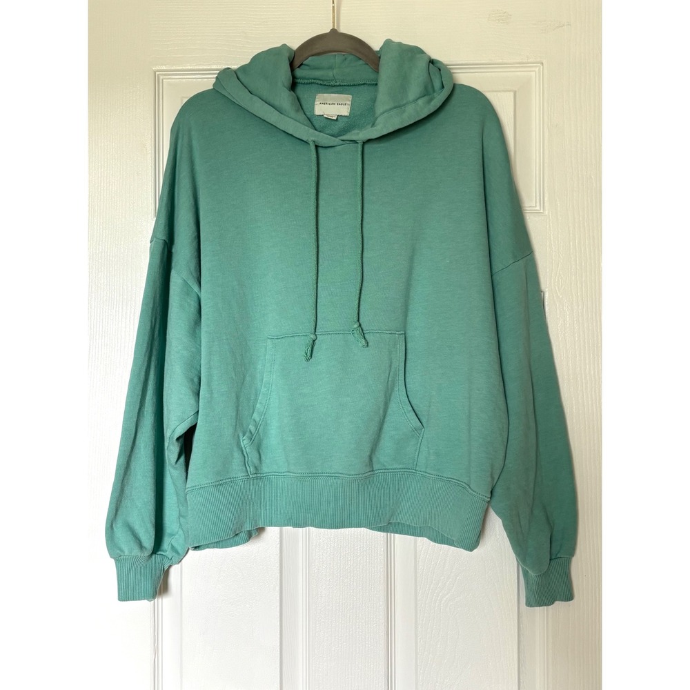 American Eagle Teal Green Oversized Fleece Hoodie Sweatshirt XS